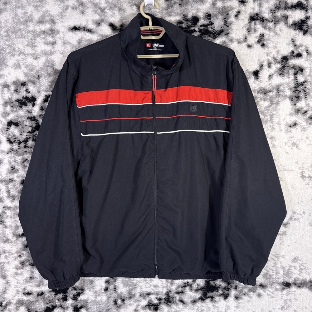Wilson Tennis Jacket Mens Size XXL Black Red Full Zip Striped Skater Active